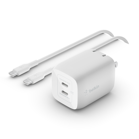 Dual USB-C GaN Wall Charger with PPS 65W + USB-C to USB-C Cable